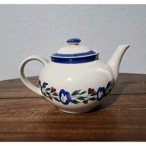 Vintage Stoneware Ceramic Tea Pot Hand Painted Floral